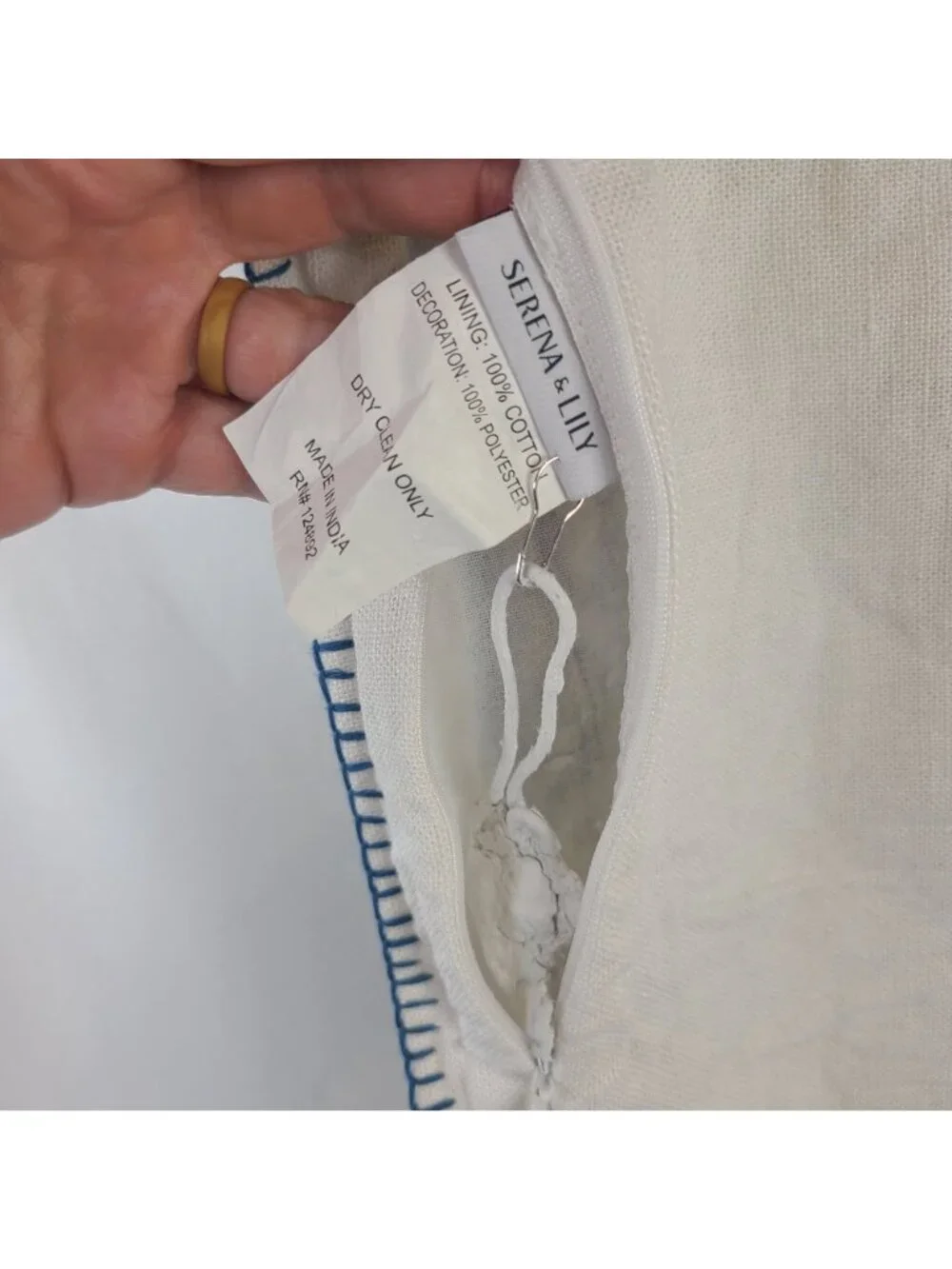 Serena & Lily Embroidered Floral Pillow Case White, Blue, Green Detailing 22x16
